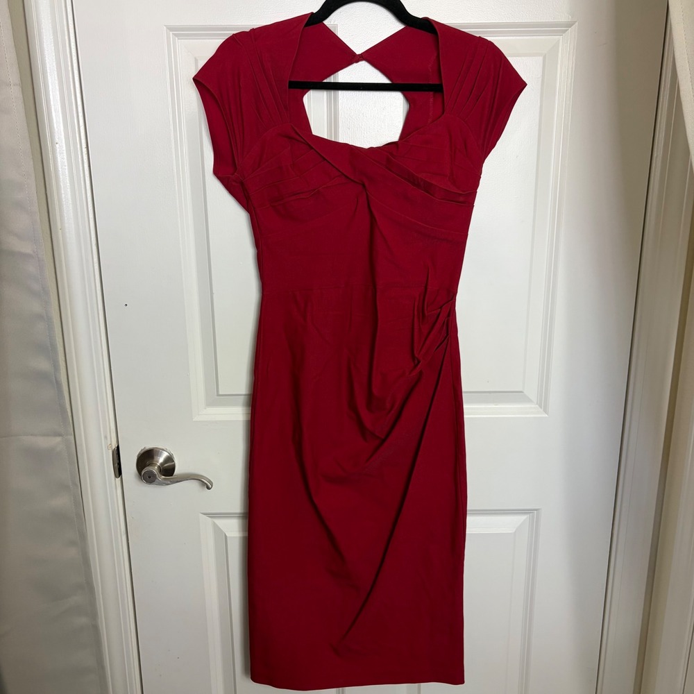 Stop Staring! Red Pinup Wiggle Dress Cutout Back Bow Detail Size L